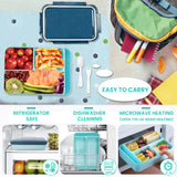 Bugucat Fiambrera 1250ML, Caja Bento a Prueba de Fugas con 3 Compartimentos y Cubiertos Contenedores de Almuerzo para Niños Adultos Contenedor de Almacenamiento de Alimentos con Anillo de Silicona a Prueba de Fugas Apto para Microondas y Lavavajillas