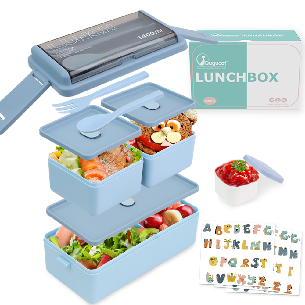 Lunch box Buguacat 1400ML, bento box enfant avec 3 compartiments et set de couverts, lunch box lunch box pour micro-ondes lave-vaisselle, lunch box lunch box pour enfants adultes sans BPA vert