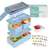 Bugucat Lunchbox, doppelt stapelbarer Bento-Box-Behälter für die Zubereitung von Mahlzeiten mit Besteck, versiegelte Frischhaltebox, auslaufsichere BPA-freie All-in-One-Lunchbox für Erwachsene und Kinder, mikrowellen- und spülmaschinenfest