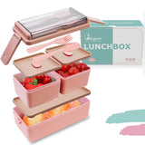 Bugucat Lunchbox, Double Stackable Bento Box Container Meal Prep Containe With Cutlery, Sealed Fresh-Keeping Box, All in One Leak-proof BPA Free Lunch Box for Adults and kids, Microwav Dishwasher Safe
