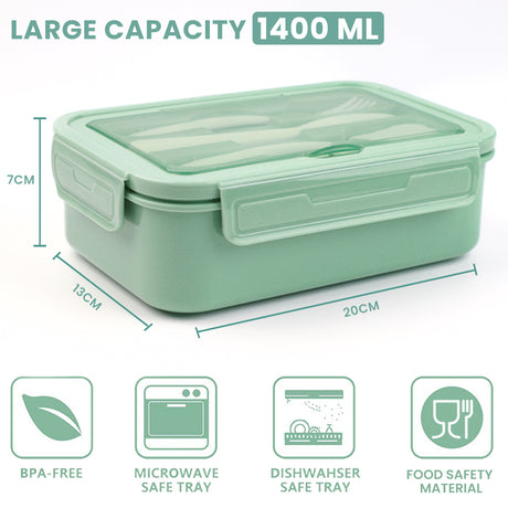 Lunch box Bugucat 1400ML, bento box lunch box étanche hermétique avec compartiments, snack box breakfast box Convient aux micro-ondes et lave-vaisselle, lunch box pour enfants adultes