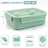 Bugucat Bento Box 1400 ML for Kids and Adults,Lunchbox with 3 Compartment and Utensils, Leak-Proof Food Container, Microwable Bento Boxes,Containers for Lunch Food-Safe Materials and BPA-Free
