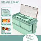 Bugucat Lunchbox, doppelt stapelbarer Bento-Box-Behälter für die Zubereitung von Mahlzeiten mit Besteck, versiegelte Frischhaltebox, auslaufsichere BPA-freie All-in-One-Lunchbox für Erwachsene und Kinder, mikrowellen- und spülmaschinenfest