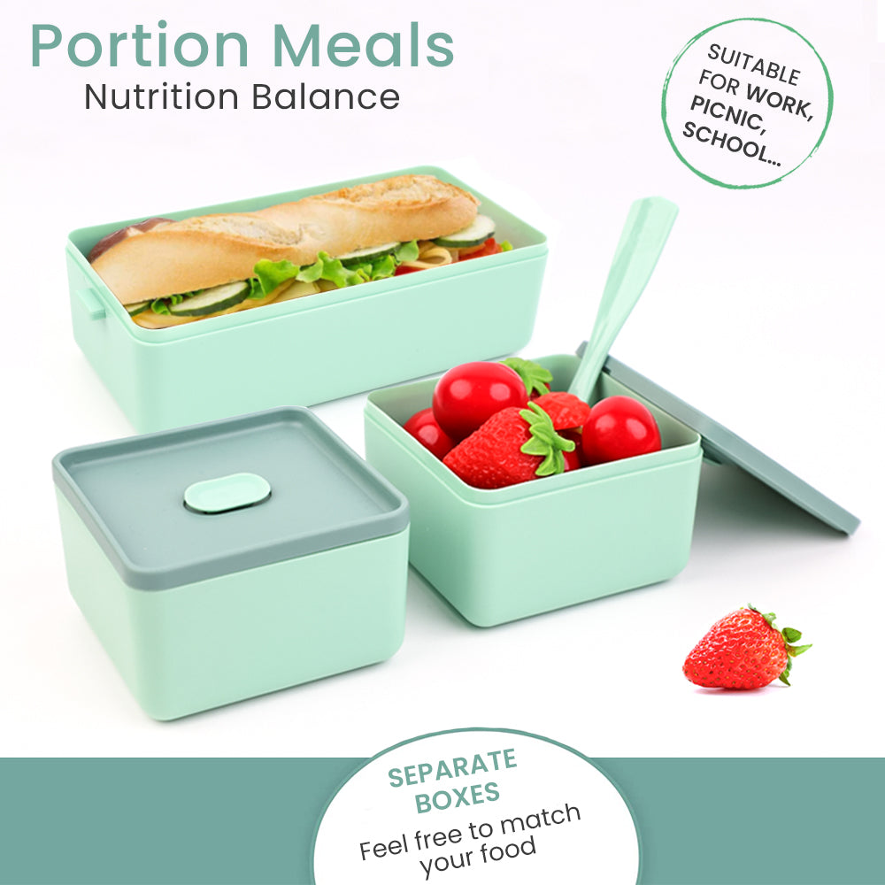 Bugucat Lunchbox, doppelt stapelbarer Bento-Box-Behälter für die Zubereitung von Mahlzeiten mit Besteck, versiegelte Frischhaltebox, auslaufsichere BPA-freie All-in-One-Lunchbox für Erwachsene und Kinder, mikrowellen- und spülmaschinenfest