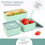 Boîte à lunch de 1400 ml pour enfants et adultes, boîte à lunch Bento box  avec 3 compartiments et couverts, boîte à collations micro-ondes chauffée  (kaki)
