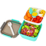 Bugucat Fiambrera 1500 ml, Bento Box Ensaladera con 3 Compartimentos y Salsero, Ensaladera con Recipiente para Aderezo, Fiambrera para Microondas y Lavavajillas, Fiambrera para Niños y Adultos