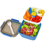Bugucat Fiambrera 1500 ml, Bento Box Ensaladera con 3 Compartimentos y Salsero, Ensaladera con Recipiente para Aderezo, Fiambrera para Microondas y Lavavajillas, Fiambrera para Niños y Adultos