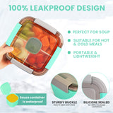 Bugucat Fiambrera 1500 ml, Bento Box Ensaladera con 3 Compartimentos y Salsero, Ensaladera con Recipiente para Aderezo, Fiambrera para Microondas y Lavavajillas, Fiambrera para Niños y Adultos