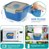 Bugucat Fiambrera 1500 ml, Bento Box Ensaladera con 3 Compartimentos y Salsero, Ensaladera con Recipiente para Aderezo, Fiambrera para Microondas y Lavavajillas, Fiambrera para Niños y Adultos