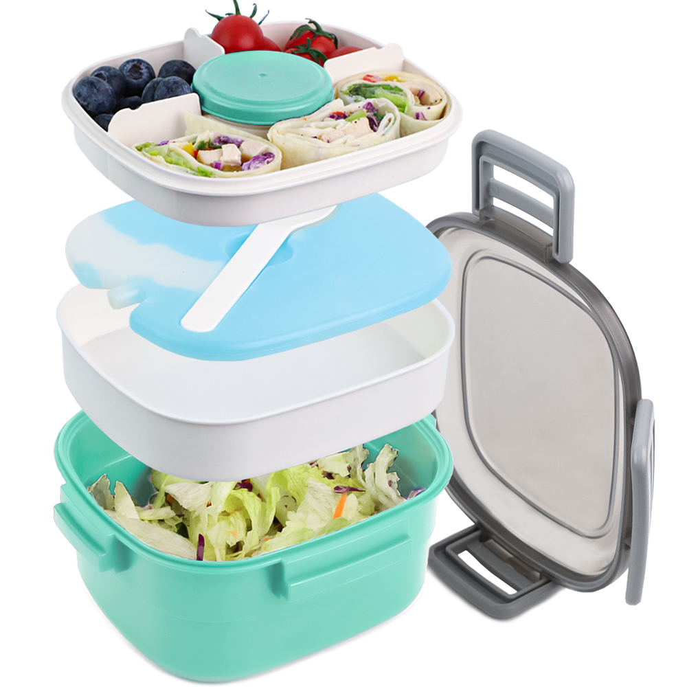 Buguacat Bento Box 1600ML, boîte à lunch avec 3 compartiments et couverts, boîte à lunch avec sac isotherme, boîte à lunch pour le travail scolaire pique-nique voyage collation pour enfants adultes va au micro-ondes sans BPA