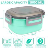 Buguacat Bento Box 1600ML, boîte à lunch avec 3 compartiments et couverts, boîte à lunch avec sac isotherme, boîte à lunch pour le travail scolaire pique-nique voyage collation pour enfants adultes va au micro-ondes sans BPA