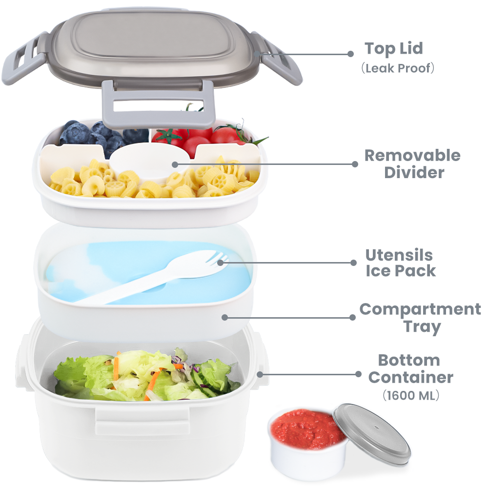 Buguacat Bento Box 1600ML, boîte à lunch avec 3 compartiments et couverts, boîte à lunch avec sac isotherme, boîte à lunch pour le travail scolaire pique-nique voyage collation pour enfants adultes va au micro-ondes sans BPA