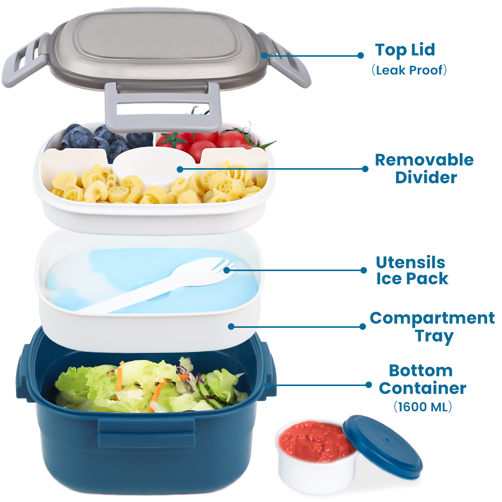 Lunch Container To Go, 2000ml Salad Bowls With 4 Compartments