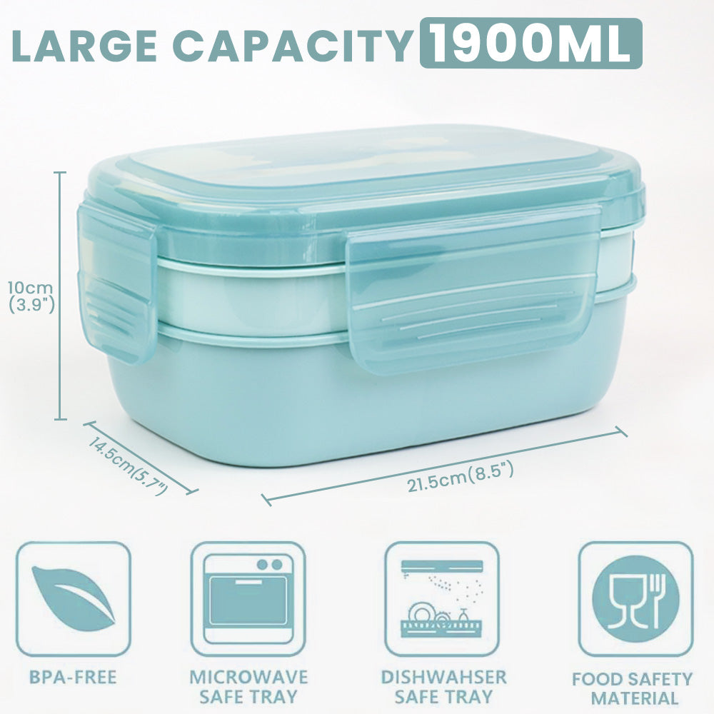 Fiambrera Bugucat 1900ML, Fiambrera bento box con 5 compartimentos, Fiambrera sostenible Fiambrera con cuchara tenedor Fiambrera de 2 capas para adultos Fiambrera infantil para el trabajo escolar Viajes de picnic