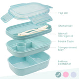 Bugucat Lunchbox 1900ML, Bento Box Brotdose mit 5 Fächern, Brotzeitbox Nachhaltig Jausenbox mit Löffel Gabel 2-Lagige Vesperdose für Erwachsene Kinder Brotbüchse zum Schule Arbeit Picknick Reisen