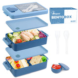 Bugucat Lunchbox 2000ML, Bento Box Brotdose kinder mit 4 Fächern und Besteckset, Vesperdose Frühstücksbox für Mikrowellen Spülmaschinen, Brotzeitbox Brotbüchse für Erwachsene, BPA-frei