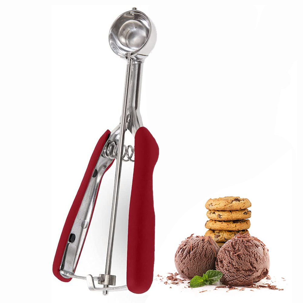 Bugucat Cuchara para Helado, Cuchara para Galletas Cuchara para Helado de Acero Inoxidable Pulido con Gatillo, Cuchara para Helado Cuchara para Helado para Fruta Helado Galleta Masa Helado