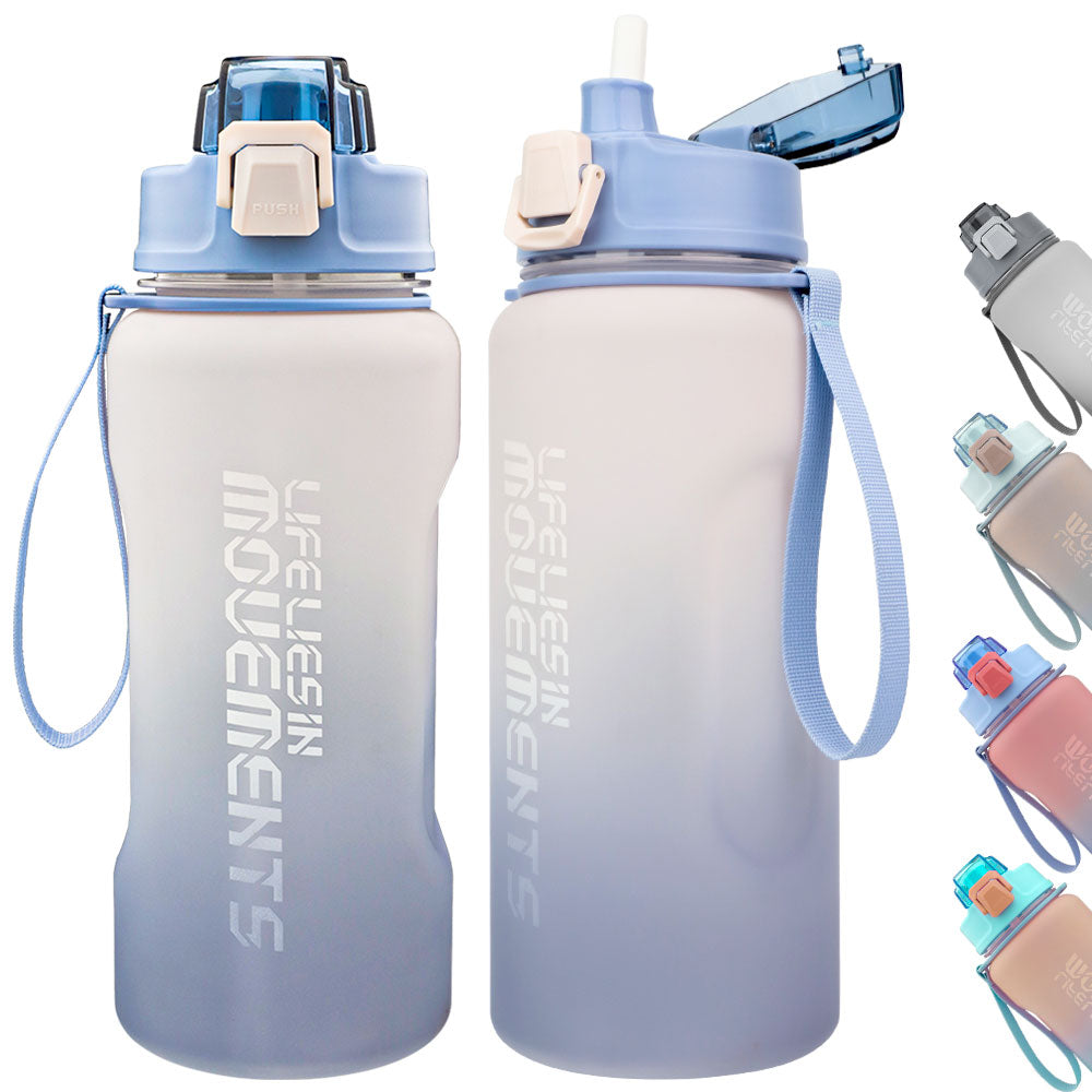 Botella Bugucat 2,2 litros, botella de agua de Tritan, botella deportiva grande a prueba de fugas, botella de agua con pajita y marcadores de tiempo, botella deportiva para fitness, camping, bicicleta al aire libre, sin BPA