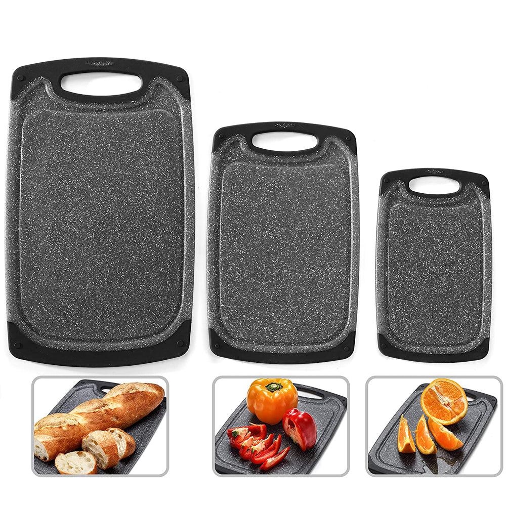 Bugucat Chopping Board 3 Pieces, Chopping Boards with Juice Grooves Plastic BPA- Bread Boards Dishwasher Safe Cutting Board Non-Slip and Antibacterial for Meat Vegetables Fruit