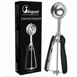 Buguacat Cuillère à glace, Cuillère à biscuits en acier inoxydable poli avec gâchette, Cuillère à glace Cuillère à biscuits Cuillère à glace pour crème glacée aux fruits Pâte à biscuits Crème glacée