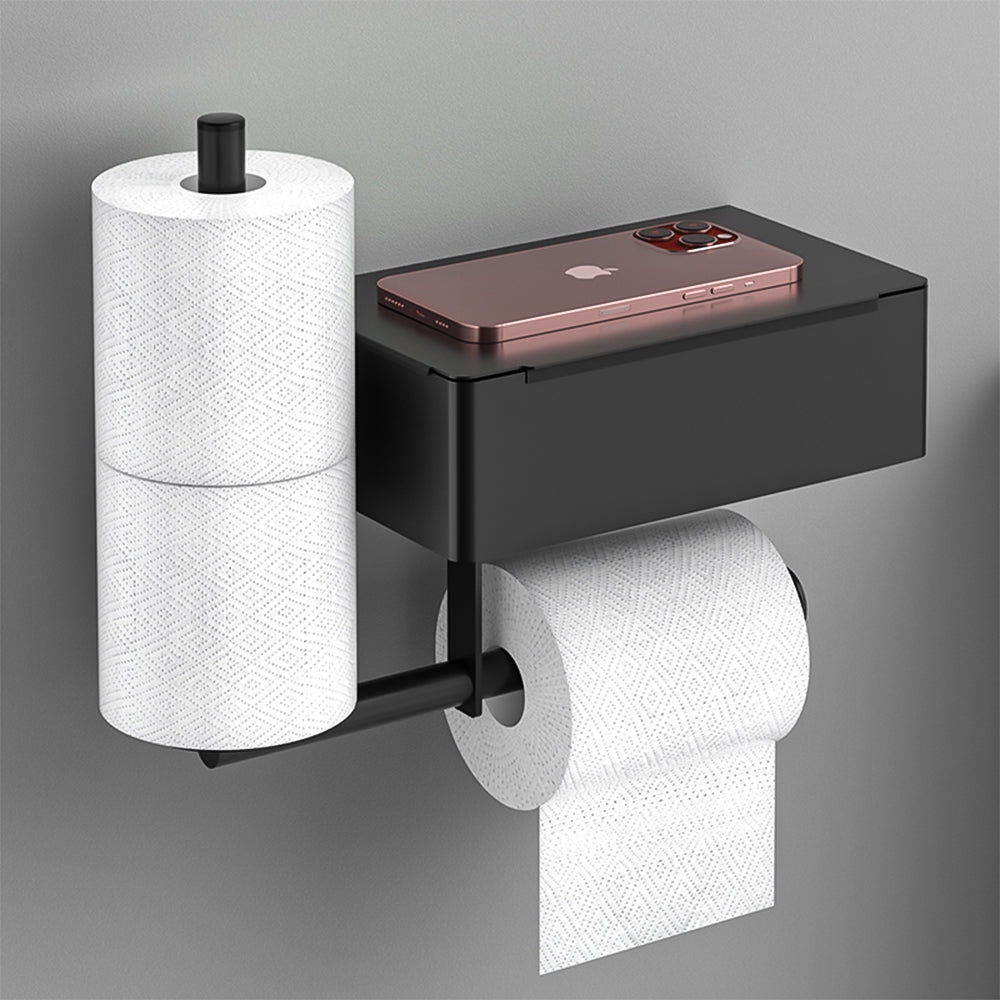 Toilet Roll Holder, Self Adhesive Toilet Paper Holder Wall Mounted with Flushable Wipes Dispenser