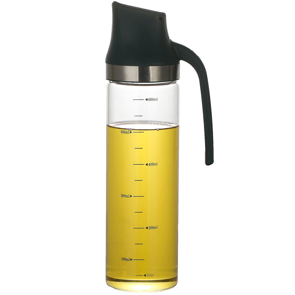 Bugucat Ölflasche 600ML, Premium Essig/Öl Spender aus Edelstahl und Glas, Olivenöl Behälter Öl Glasflasche mit automatischer Düse