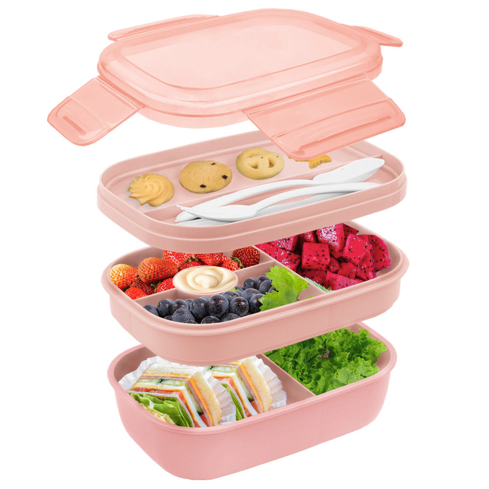 Bugucat Lunchbox 1900ML, Bento Box Brotdose mit 5 Fächern, Brotzeitbox Nachhaltig Jausenbox mit Löffel Gabel 2-Lagige Vesperdose für Erwachsene Kinder Brotbüchse zum Schule Arbeit Picknick Reisen