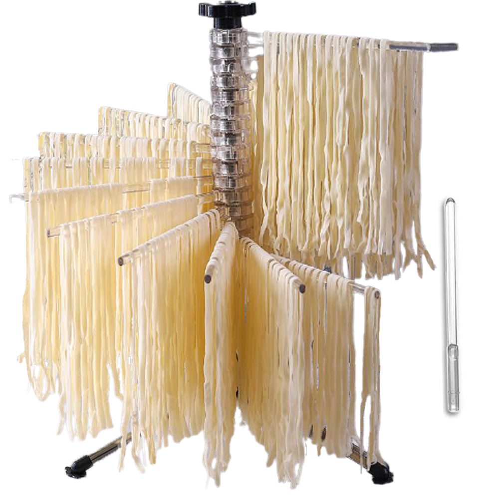 Bugucat Nudeltrockner 16 Pole, Pastatrockner Nudelständer mit 16 ausziehbaren Sprossen für bis zu 2kg Nudeln Tassen Handtücher, Integrierter Transportierstab, Faltbar-Spaghetti-Trockner, Pasta-Trockner