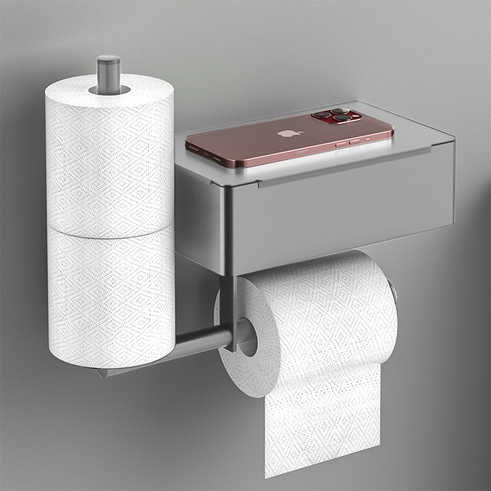 Toilet Roll Holder, Self Adhesive Toilet Paper Holder Wall Mounted with Flushable Wipes Dispenser