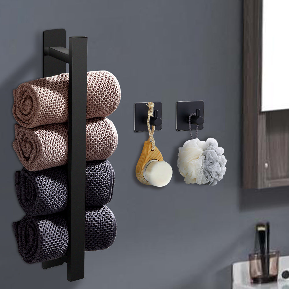 Bugucat Towel Holder No Drilling Required Towel Rail 304 Stainless Steel Bath Towel Holder Wall Holder Self-Adhesive for Bathroom Kitchen Wall Guest Towel Holder with 2 Hooks Towel Rails 40 cm