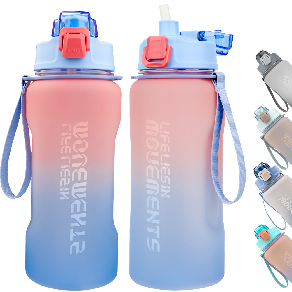 Bugucat Wasserflasche 2,2 l, Trinkflasche mit Strohhalm und Zeitmarkierungen, auslaufsicherer Krug, Sport-Wasseraufbewahrungsbehälter für Teenager und Erwachsene, Wasserflasche für Fitnessstudio, Schule, Radfahren, Outdoor-Fitness