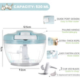 Bugucat Manual Food Chopper 520ML, Food Processors with Cover and Handle,Portable Chopper Shredder,Quick Hand Crusher for Vegetables,Garlic,Parsley, Herb & Onions