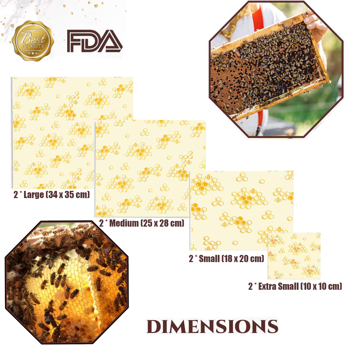 Bienenwachs-Wraps 8er-Set, Bio Wachspapier Wiederverwendbare Bienenwachstücher
