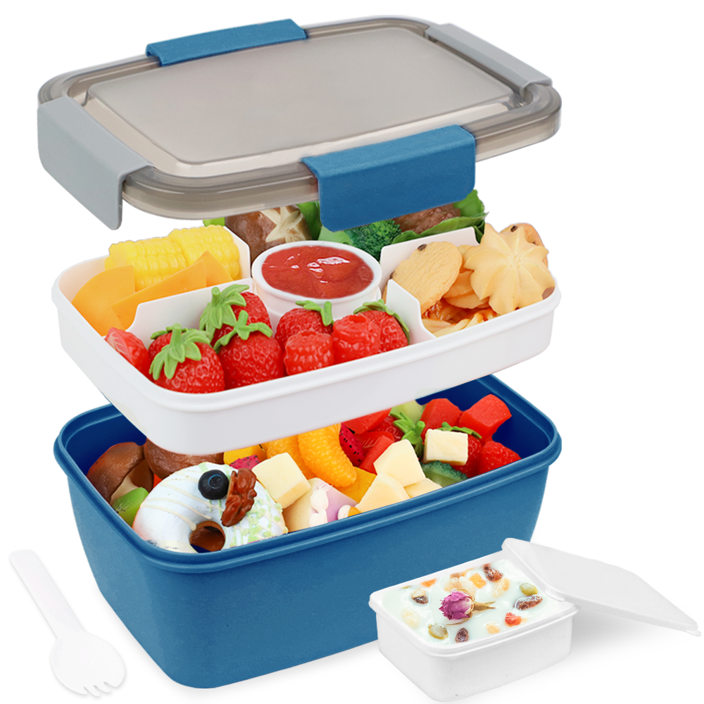 Boite à bento enfant Bugucat 2000ML, lunch box adultes avec 4 compartiments et boite à soupe, lunch box salade box à emporter avec récipient à vinaigrette, lunch box salade récipient pour micro-ondes et lave-vaisselle, sans BPA