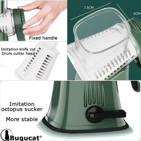 Bugucat Hachoir à légumes, coupe-légumes, râpe à fromage, coupe-pommes de terre, trancheuse à mandoline, éplucheur à salade, coupe-légumes spiraliseur avec 5 lames interchangeables en acier inoxydable