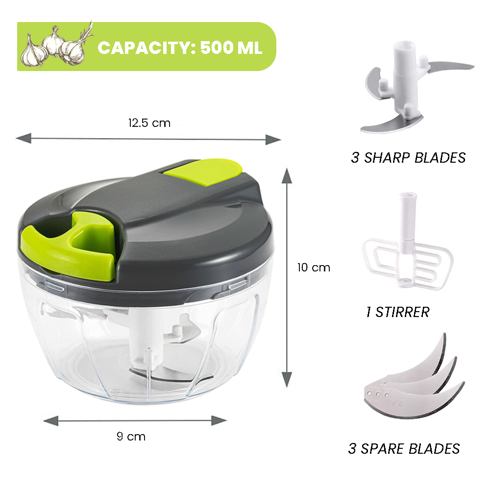 Bugucat Manual Food Chopper 520ML, Food Processors with Cover and Handle,Portable Chopper Shredder,Quick Hand Crusher for Vegetables,Garlic,Parsley, Herb & Onions