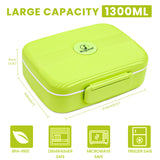 Bugucat Lunch Box 1300ML, Adult Kids Leakproof Bento Box with 5 Compartments and Spoon, Food Container Lunch Containers for School Work and Travel, Microwave & Dishwasher Safe for Men Woman, BPA Free
