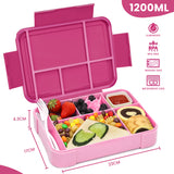 Bugucat Lunch Box 1330ML, Leak-Proof Bento Box with 5 Compartments and Cutlery, Lunch Containers for Kids Adult Food Storage Container with Leak-Proof Silicone Ring Suitable for Microwave Dishwasher