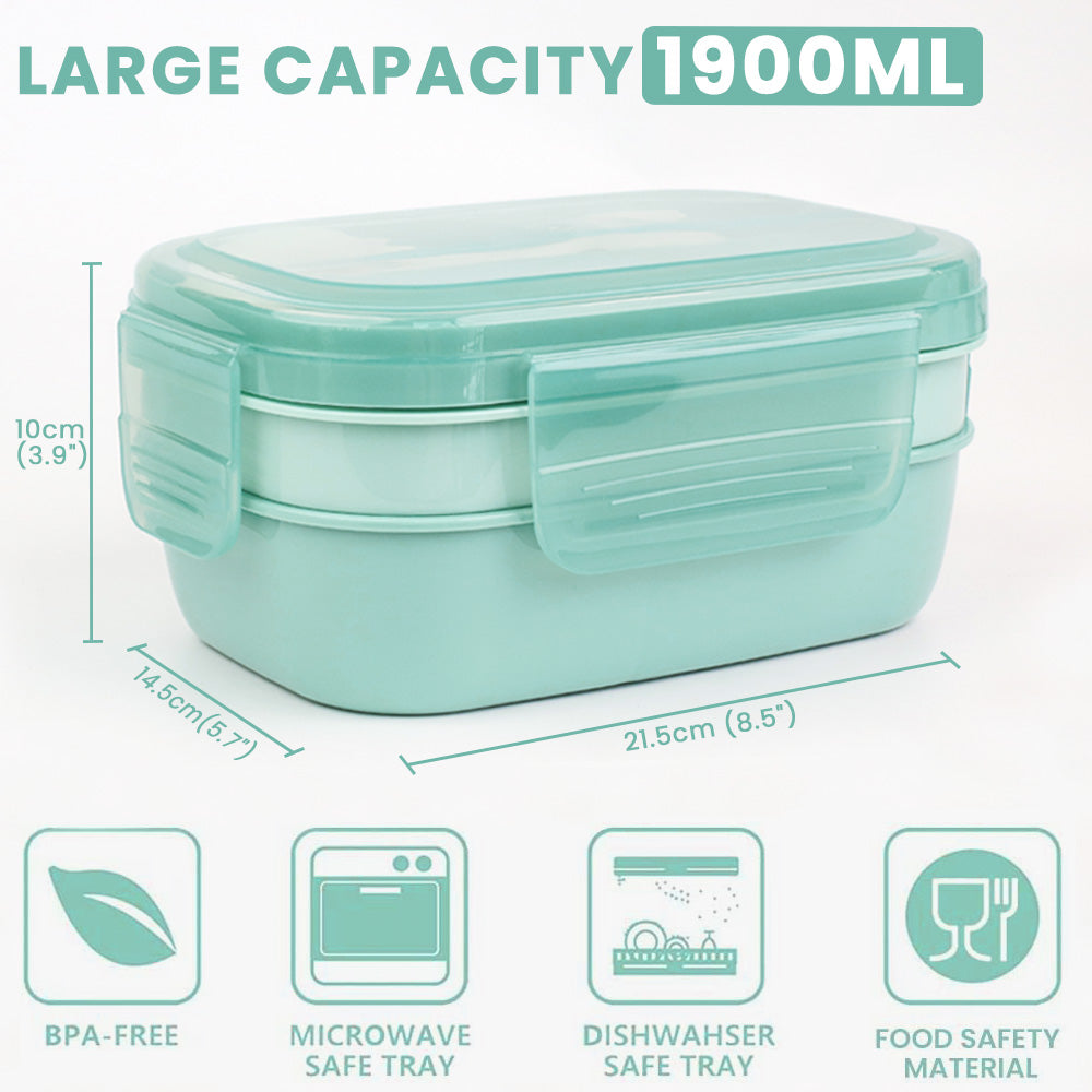 Fiambrera Bugucat 1900ML, Fiambrera bento box con 5 compartimentos, Fiambrera sostenible Fiambrera con cuchara tenedor Fiambrera de 2 capas para adultos Fiambrera infantil para el trabajo escolar Viajes de picnic