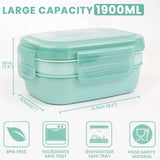 Bugucat Lunchbox 1900ML, Bento Box Brotdose mit 5 Fächern, Brotzeitbox Nachhaltig Jausenbox mit Löffel Gabel 2-Lagige Vesperdose für Erwachsene Kinder Brotbüchse zum Schule Arbeit Picknick Reisen