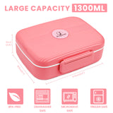 Bugucat Lunch Box 1300ML, Adult Kids Leakproof Bento Box with 5 Compartments and Spoon, Food Container Lunch Containers for School Work and Travel, Microwave & Dishwasher Safe for Men Woman, BPA Free