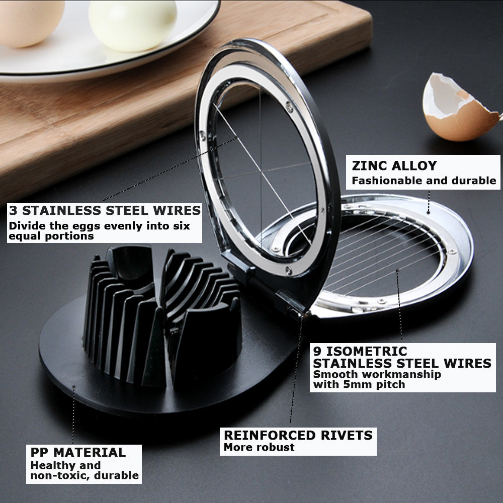 Bugucat Egg Cutter, Egg Wedge 304 Alambre de acero inoxidable Egg Slicer Splitter Chopper con 2 en 1 Disco Estante de metal Cuñas Herramienta de cocina para huevos, ensaladas, sándwiches