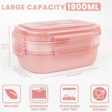 Fiambrera Bugucat 1900ML, Fiambrera bento box con 5 compartimentos, Fiambrera sostenible Fiambrera con cuchara tenedor Fiambrera de 2 capas para adultos Fiambrera infantil para el trabajo escolar Viajes de picnic