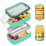 Bugucat Lunch Box 1400ML, Double Stackable Bento Box Container Meal Prep Containe with Cutlery, Sealed Fresh-Keeping Box, BPA Free Lunch Box for Adults and Kids, Microwav Dishwasher Safe