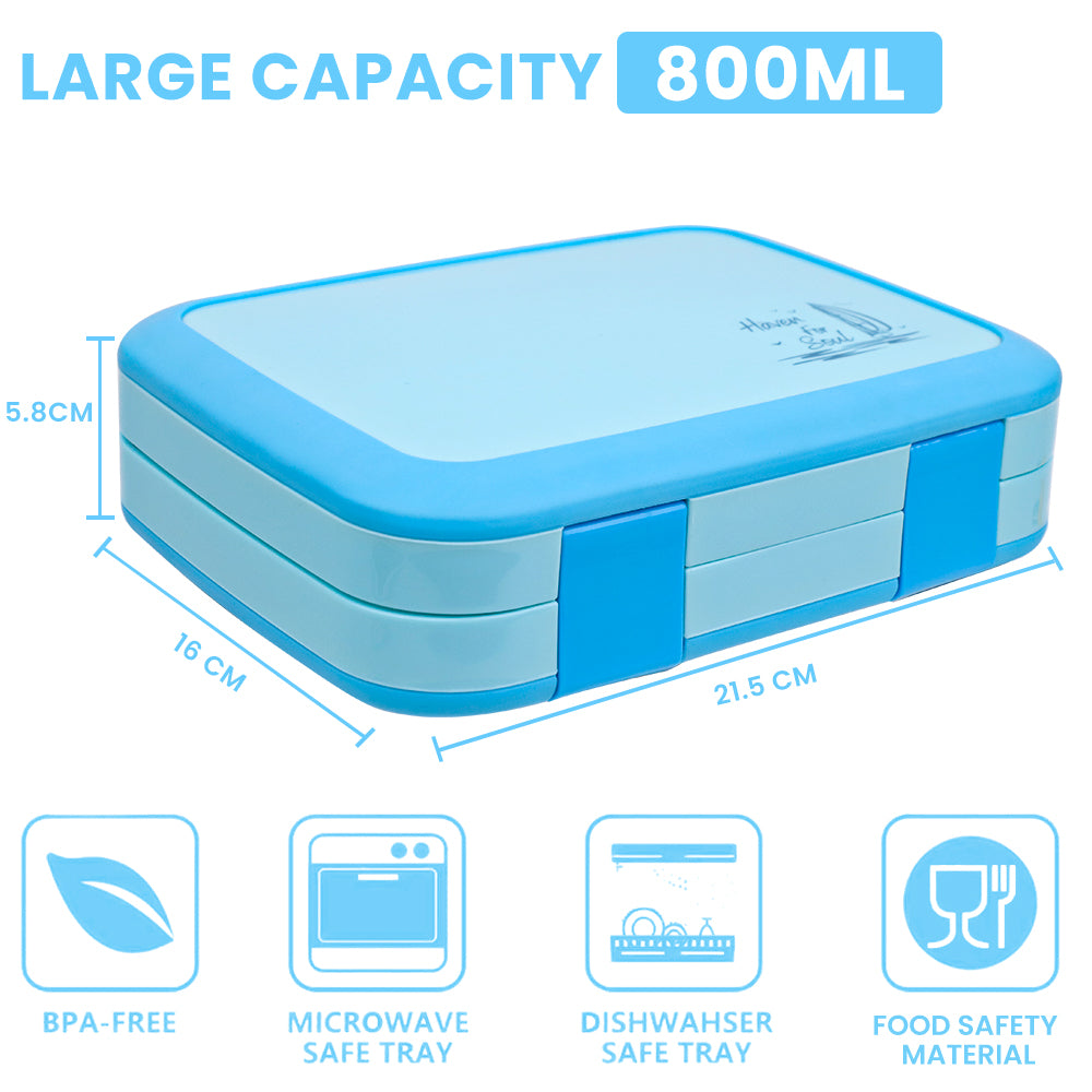 Bugucat Lunchbox 800ML, Bento Box Brotdose mit 5 Fächern und Besteckset, Vesperdose Frühstücksbox für Mikrowellen Spülmaschinen, Brotzeitbox Brotbüchse, BPA-Free
