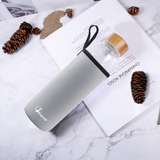 Bugucat Borosilicate Glass Water Bottles, Reusable Bamboo Lid Drinking Bottle with Protective Sleeves,Juice Beverage Container BPA-Free Leak Proof for School Sport Yoga Gym Hot Cold Drinks 550 ml / 1000 ml