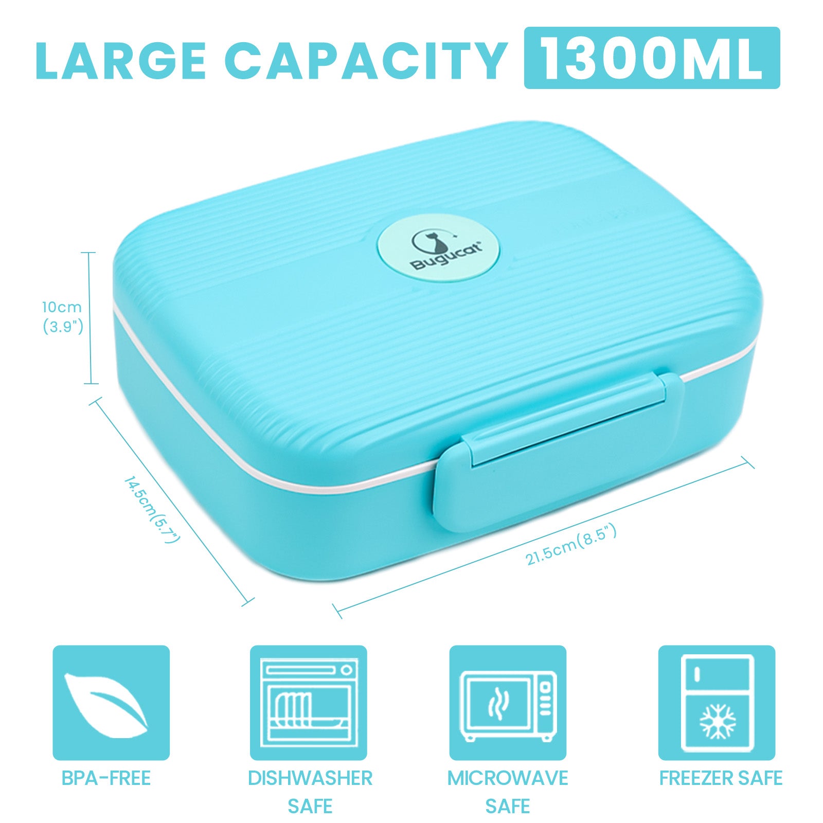 Bugucat Lunch Box 1600ML, 2 in 1 Bento Box Leak-Proof Lunch Containers