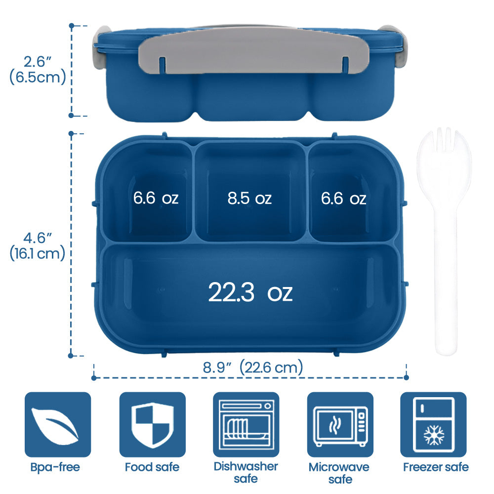 Bugucat Bento Box 1300ML Fiambrera con 4 Compartimentos Fiambrera para Niños Adultos Fiambrera Sostenible con Cuchara Fiambrera Fiambrera para Escuela Trabajo Picnic Apto para Microondas Libre de BPA