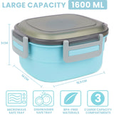Buguacat Bento Box 1600ML, boîte à lunch avec 3 compartiments et couverts, boîte à lunch avec sac isotherme, boîte à lunch pour le travail scolaire pique-nique voyage collation pour enfants adultes va au micro-ondes sans BPA