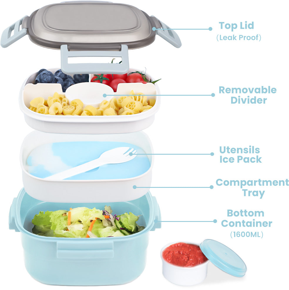 Buguacat Bento Box 1600ML, boîte à lunch avec 3 compartiments et couverts, boîte à lunch avec sac isotherme, boîte à lunch pour le travail scolaire pique-nique voyage collation pour enfants adultes va au micro-ondes sans BPA